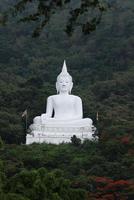 The viewpoint in front of the White Buddha is in the middle of a green forest hill. Wat Phra Khao at Nakhon Ratchasima, Thailand, on 16-05-2022 photo