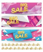 conjunto de diseño de banners de venta. ilustración vectorial Diseño elegante de banners horizontales con diseño geométrico abstracto en 3 d. pancarta de gran venta. venta y descuentos. ilustración vectorial futurista moderno vector