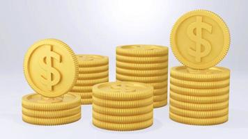 3D render stack of dollar coins on white background. photo