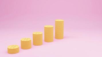 3D render stack of dollar coins on pink background. photo