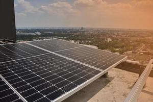 Solar panels are installed on the roof of the building to bring light to use in the morning. It is energy conservation photo