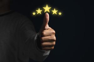 Customer thumb rise up with yellow illustration 5 stars virtual screening photo