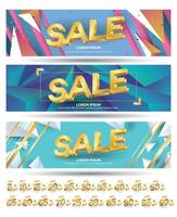 conjunto de diseño de banners de venta. ilustración vectorial Diseño elegante de banners horizontales con diseño geométrico abstracto en 3 d. pancarta de gran venta. venta y descuentos. ilustración vectorial futurista moderno vector