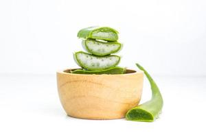 the plant Aloe vera slices products for beverages, cosmetics, and healthcare herbal on white background. photo