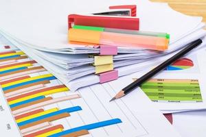 pencil, paper sheeet, graph sheet, Color highlight pen concept Office equipment photo