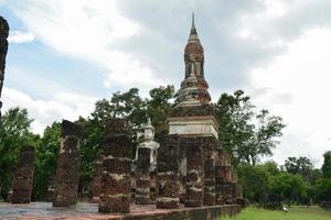 Close-up of Phum Khao Bin Pagoda and buddha in old viharn at the Historical Park in Sukhothai. photo