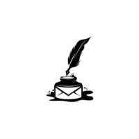 quill icon, Ink bottle and quill pen vector design, Emblem design on white background