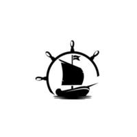 Ship logo, design logo concept of shipping freight services, Old trading ship from wood strongly sail explore the ocean