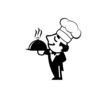 chef with tray of food in hand, Chef icon Vector Illustration on the white background.