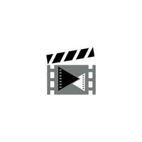 ilustración vectorial de clapperboard, clapperboard de estilo plano con botón de reproducción, dispositivo de producción de películas, equipo de clapper de películas de video vector