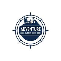Compass logo design template, adventure camp outdoor, college. Trekking, vintage tee print design