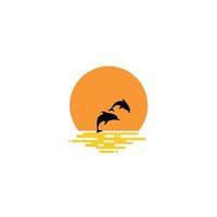 dolphin jumping up from the ocean at sunset.ocean animal. Sea friend of humans. vector