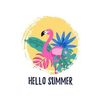 Hello Summer circle tropical print. Vector illustration with hand drawn elements