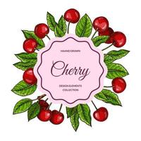 Colorful square cherry design. Vector illustration in colored sketch style