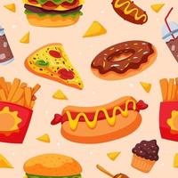 Junk Food and Drink Seamless Pattern vector