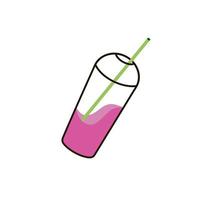 Plastic cup with cap and green straw for cocktail and juice vector