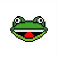 Frog face head with pixel art. Vector illustration.