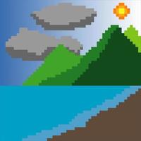 Beach with pixel art. Vector illustration.