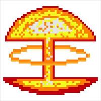 Nuclear explosion with pixel art. Vector illustration.