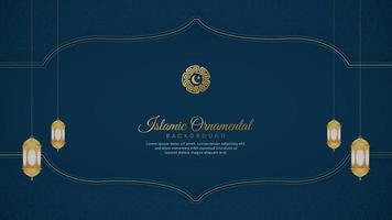 Islamic Arabic Blue Luxury Ramadan Kareem Background with Golden Pattern Border Frame and Beautiful Ornament vector
