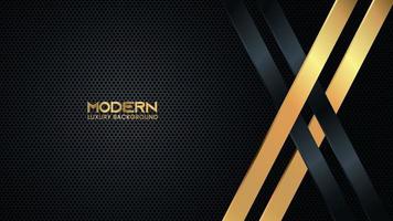 Abstract Black Metallic Technology Background with Golden and Silver Diagonal Lines vector