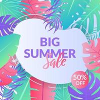 big summer sale with gradient tropical leaf vector