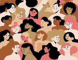diversidad e inclusión. igualdad entre las personas. grupo de mujeres de diferentes etnias. concepto de ilustración vectorial para diseño gráfico y web, patrón sin costuras para mujeres, belleza y moda. vector