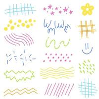 Abstract Line Form Doodle Hand Drawing Pen Paint Marker Brush Ink Scribble Mesh Polkadot Flower Smile Star Pattern Collection Set Vector Illustration