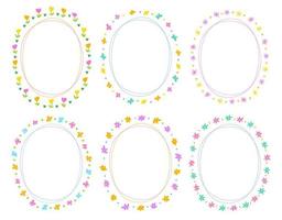 Cute Abstract Daisy Flower Circle Oval Doodle Free Hand Drawing Drawn Line Borders Frames Wreath Plate Set Collection Flat Style Rainbow Colorful Background Vector Illustration Pack