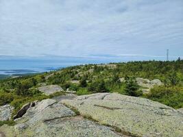 granite rocks and trees view from Cadillac mountain in Maine photo