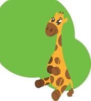 Adorable spotted giraffe sits on green background. Vector illustration for use as design element for design of sites posters banners menu childrens products clothing stationery