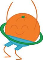 A cheerful orange twists the hula hoop around him. Image for posters advertising banners. Vector illustration