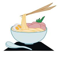 Traditional Asian dish. Illustrations of ramen noodle soup solation on white background. Clip art for poster label sign emblem menu. Vector illustration