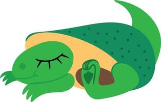 Adorable sleepy dinosaur dressed as avocado. Vector illustration isolated on white background. Image for use in design of bags posters clothing posters sites