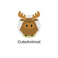 vector illustration of deer. cute animal face cartoon logo in avatar flat style. isolated in white background.