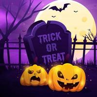 Halloween in the Graveyard with Creepy Pumpkins in the Moonlight vector