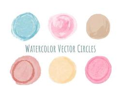 Watercolor circle blots and stain set. Hand drawn watercolour splash frame collection on paper texture. Vintage templates pastel color. Vector illustration isolated on white background