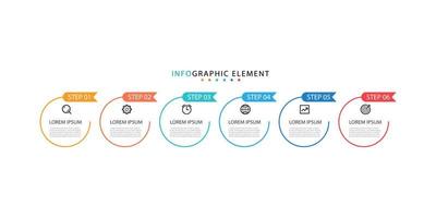 Plantilla de negocio de diseño infográfico vectorial moderno con iconos y 6 opciones o pasos. se puede utilizar para diagramas de proceso, presentaciones, diseño de flujo de trabajo, banner, diagrama de flujo, gráfico de información. eps10 vector