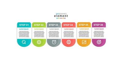 Plantilla de negocio de diseño infográfico vectorial moderno con iconos y 6 opciones o pasos. se puede utilizar para diagramas de proceso, presentaciones, diseño de flujo de trabajo, banner, diagrama de flujo, gráfico de información. eps10 vector