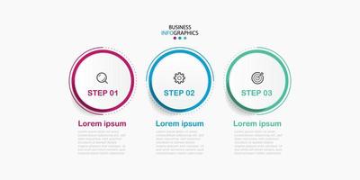 vector de plantilla de diseño infográfico empresarial moderno con iconos y 3 opciones o pasos. se puede utilizar para diagramas de proceso, presentaciones, diseño de flujo de trabajo, pancarta, diagrama de flujo, gráfico de información