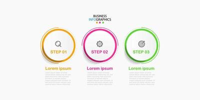 vector de plantilla de diseño infográfico empresarial moderno con iconos y 3 opciones o pasos. se puede utilizar para diagramas de proceso, presentaciones, diseño de flujo de trabajo, pancarta, diagrama de flujo, gráfico de información