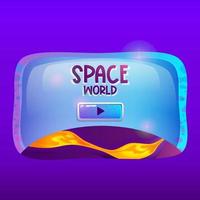 Space game ui frame for mobile interface design in cartoon style. Galaxy window with planet for button and assets. Cartoon vector illustration. Web design elements