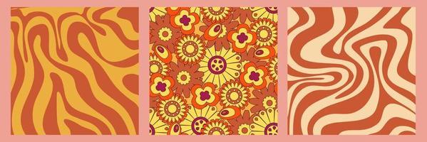 Groovy y2k retro pattern with flower and swirl 70s background. Daisy flower design. Abstract trendy colorful print. Vector illustration graphic. Vintage print. Psychedelic wallpaper