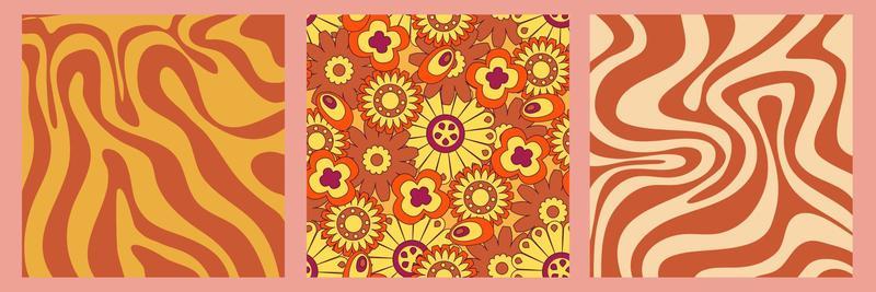 Groovy y2k retro pattern with flower and swirl 70s background. Daisy flower design. Abstract trendy colorful print. Vector illustration graphic. Vintage print. Psychedelic wallpaper
