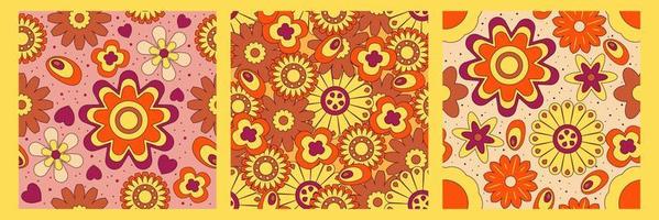 Groovy y2k retro pattern with flower and swirl 70s background. Daisy flower design. Abstract trendy colorful print. Vector illustration graphic. Vintage print. Psychedelic wallpaper