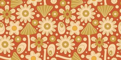 Groovy y2k retro seamless pattern with flower. Retro vector illustration. Groovy flower background. Colorful hippie seamless pattern illustration