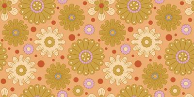 Groovy y2k retro seamless pattern with flower. Retro vector illustration. Groovy flower background. Colorful hippie seamless pattern illustration