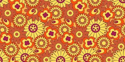 Groovy y2k retro seamless pattern with flower. Retro vector illustration. Groovy flower background. Colorful hippie seamless pattern illustration.