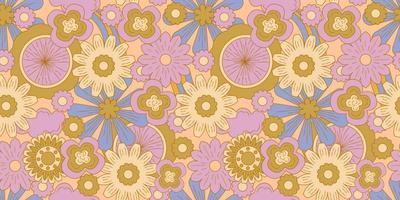 Groovy y2k retro seamless pattern with flower. Retro vector illustration. Groovy flower background. Colorful hippie seamless pattern illustration