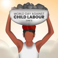 World day against child labour background with a child is working by holding rocks vector